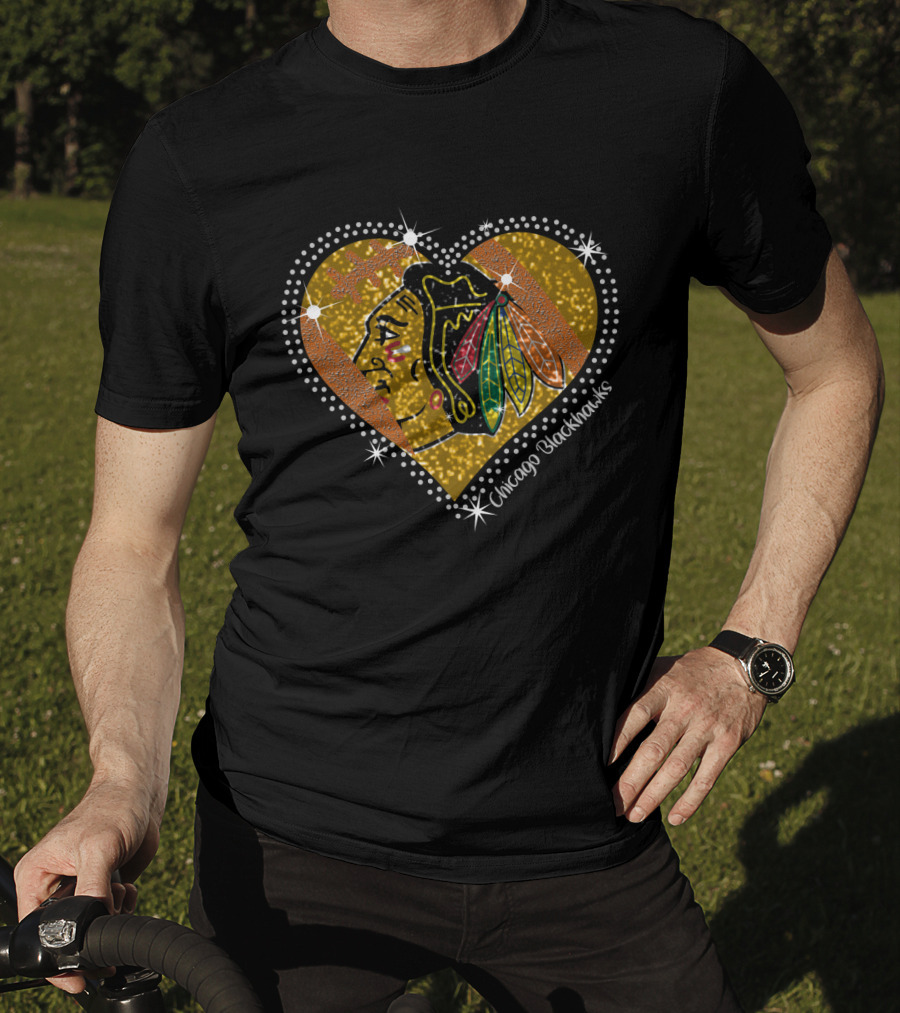 Chicago Blackhawks Heart Glitter T-Shirt