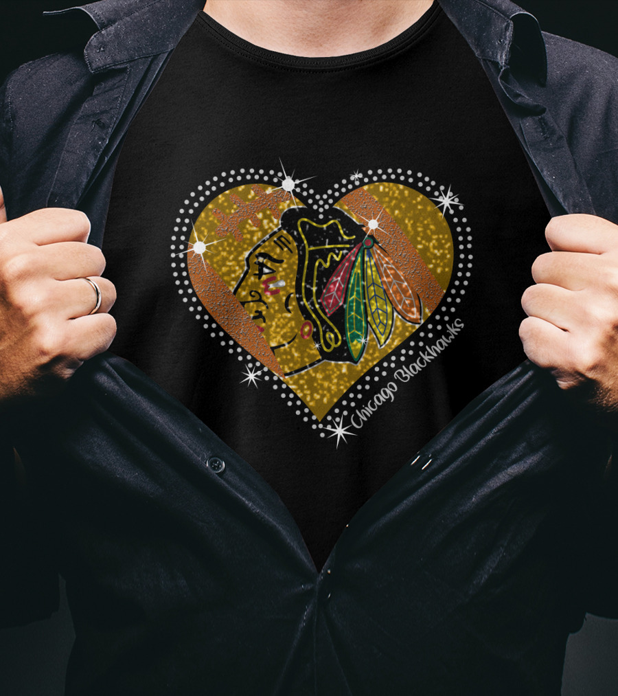 Chicago Blackhawks Heart Glitter T-Shirt