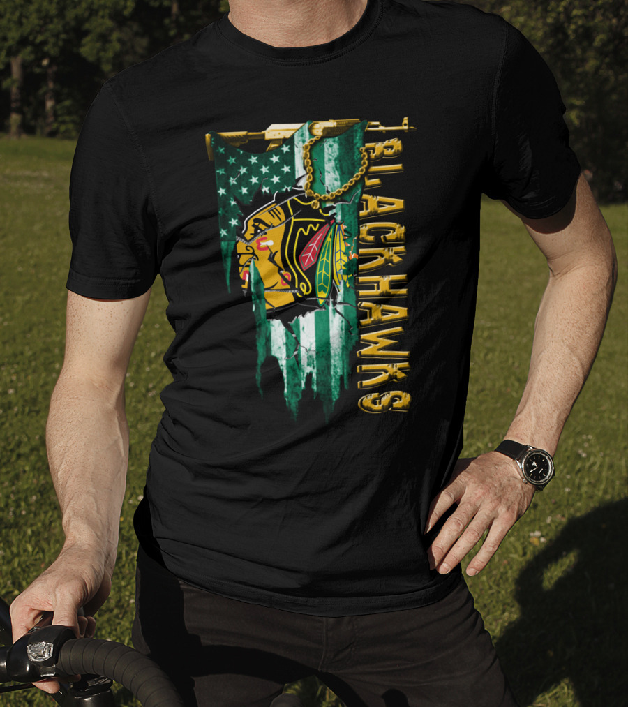 Blackhawks American Flag Style Tee T-Shirt