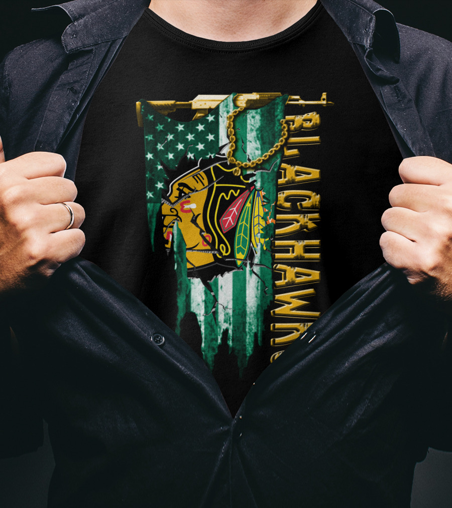 Blackhawks American Flag Style Tee T-Shirt