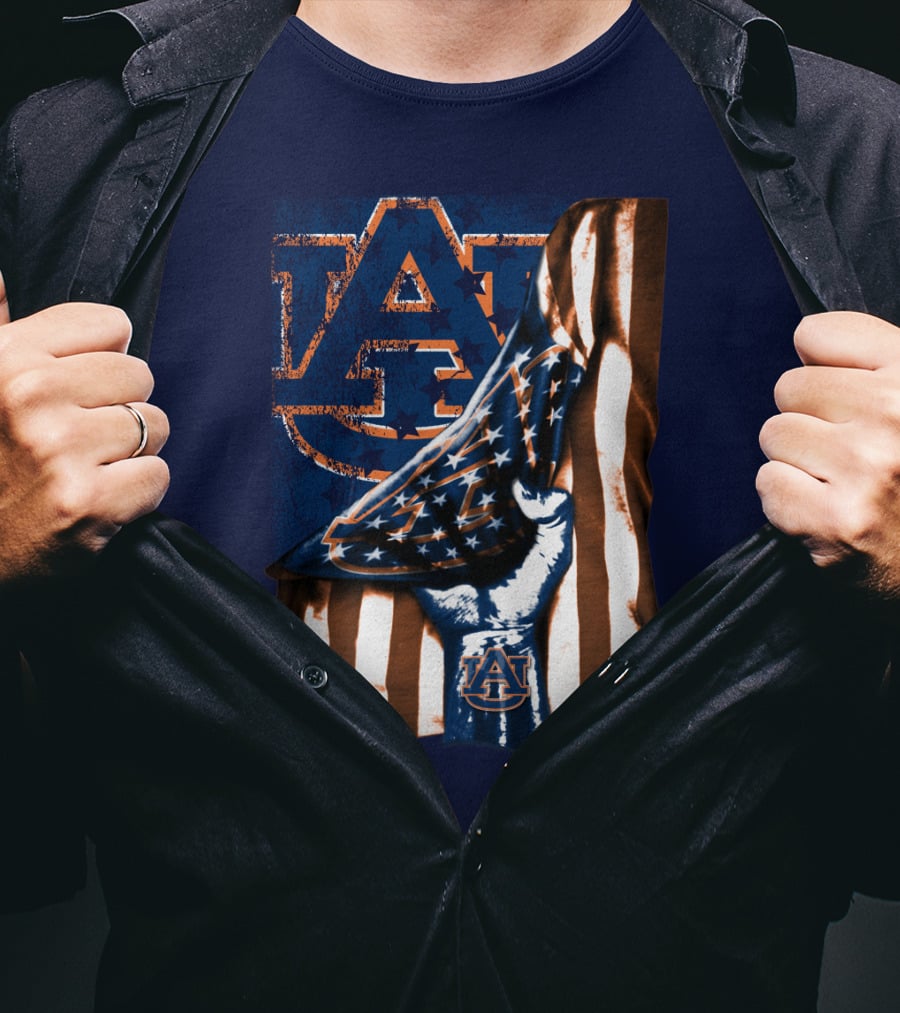 Auburn Tigers American Flag Hand Symbol With Au T-Shirt