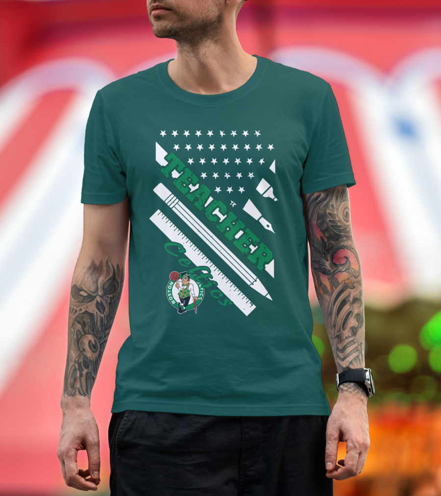Boston Celtics Teacher Stars And Stripes Pencil Ruler T-Shirt