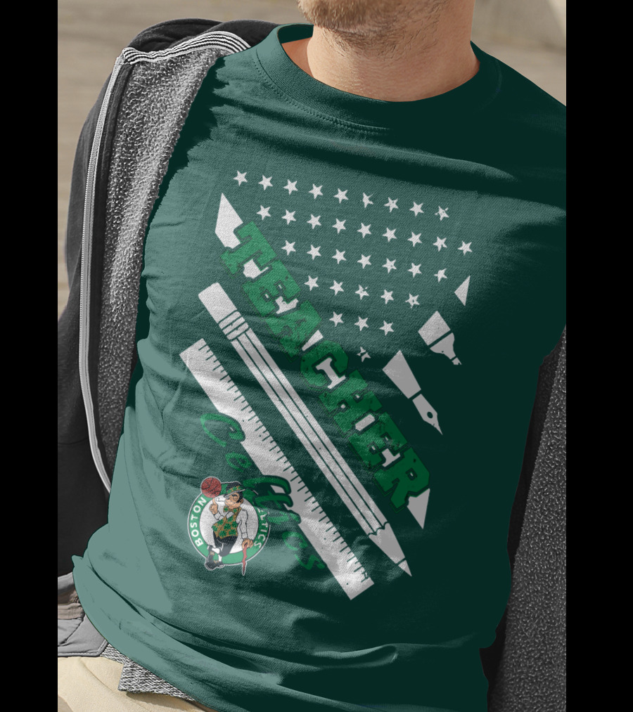 Boston Celtics Teacher Stars And Stripes Pencil Ruler T-Shirt