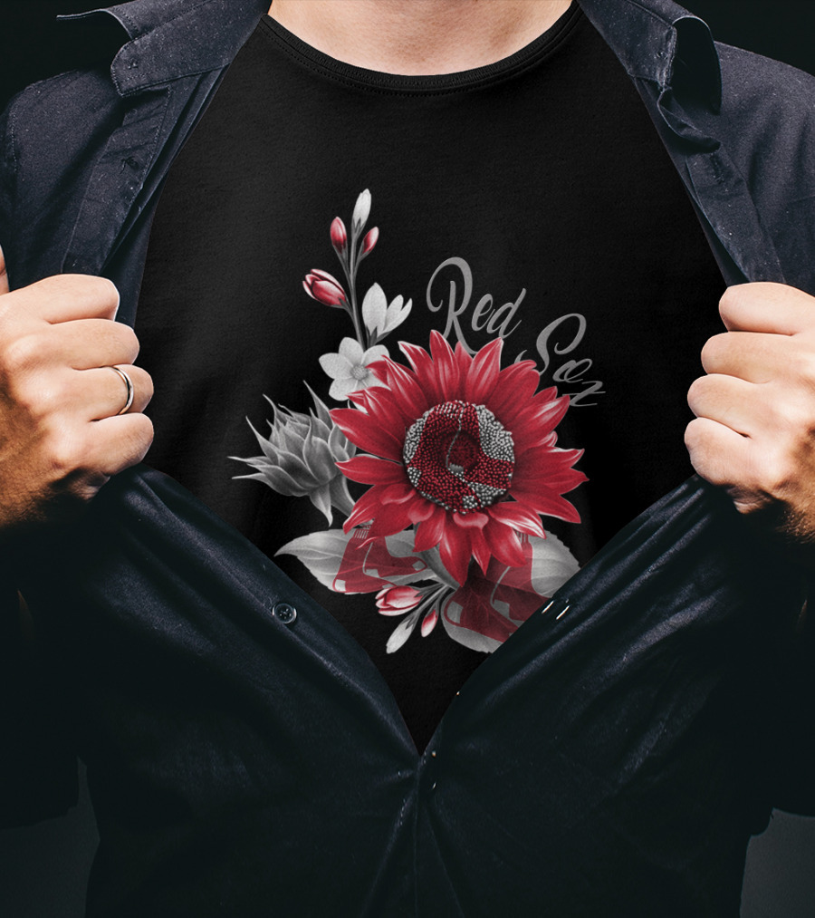 Boston Red Sox Red And White Floral T-Shirt