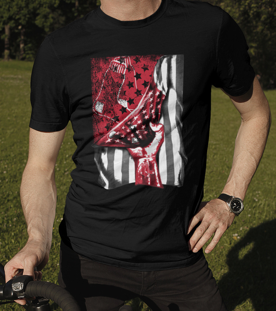 Boston Red Sox American Flag Fist Socks Stars Stripes T-Shirt