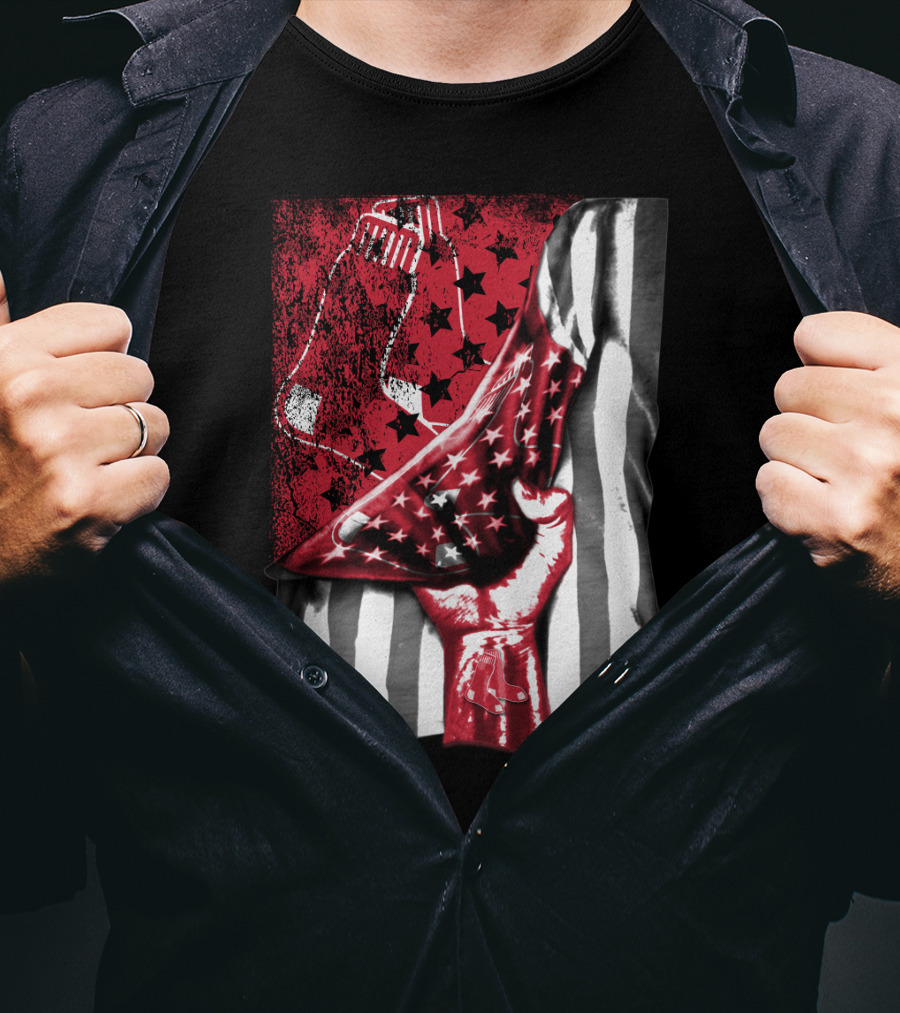 Boston Red Sox American Flag Fist Socks Stars Stripes T-Shirt