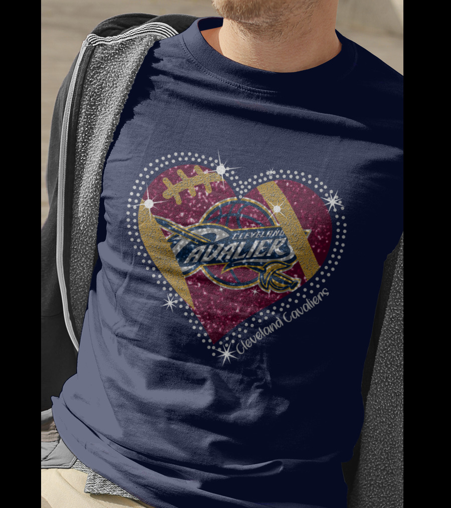 Cleveland Cavaliers Heart Football Basketball Sparkle T-Shirt