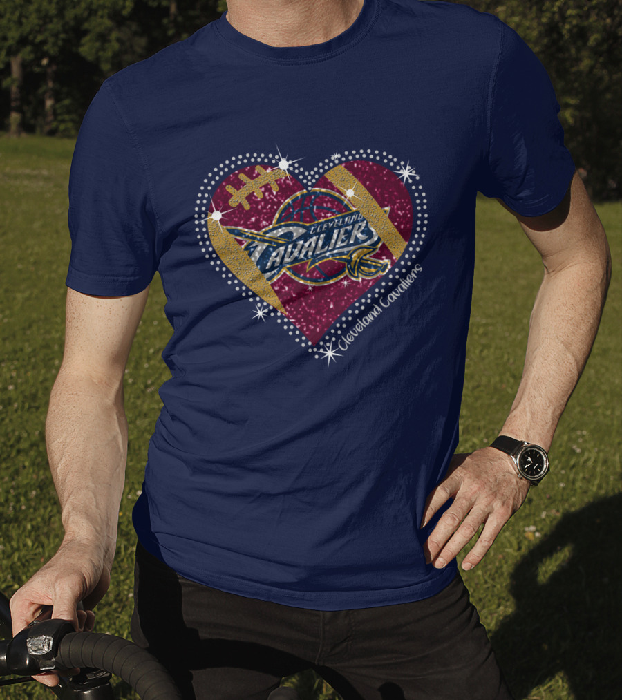 Cleveland Cavaliers Heart Football Basketball Sparkle T-Shirt