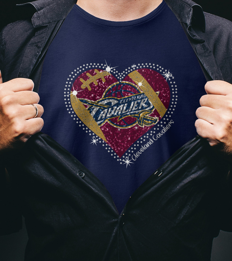 Cleveland Cavaliers Heart Football Basketball Sparkle T-Shirt