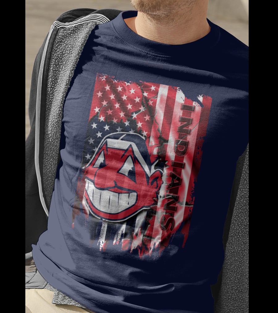 Cleveland Indians Chief Wahoo American Flag Patriotic Baseball T-Shirt