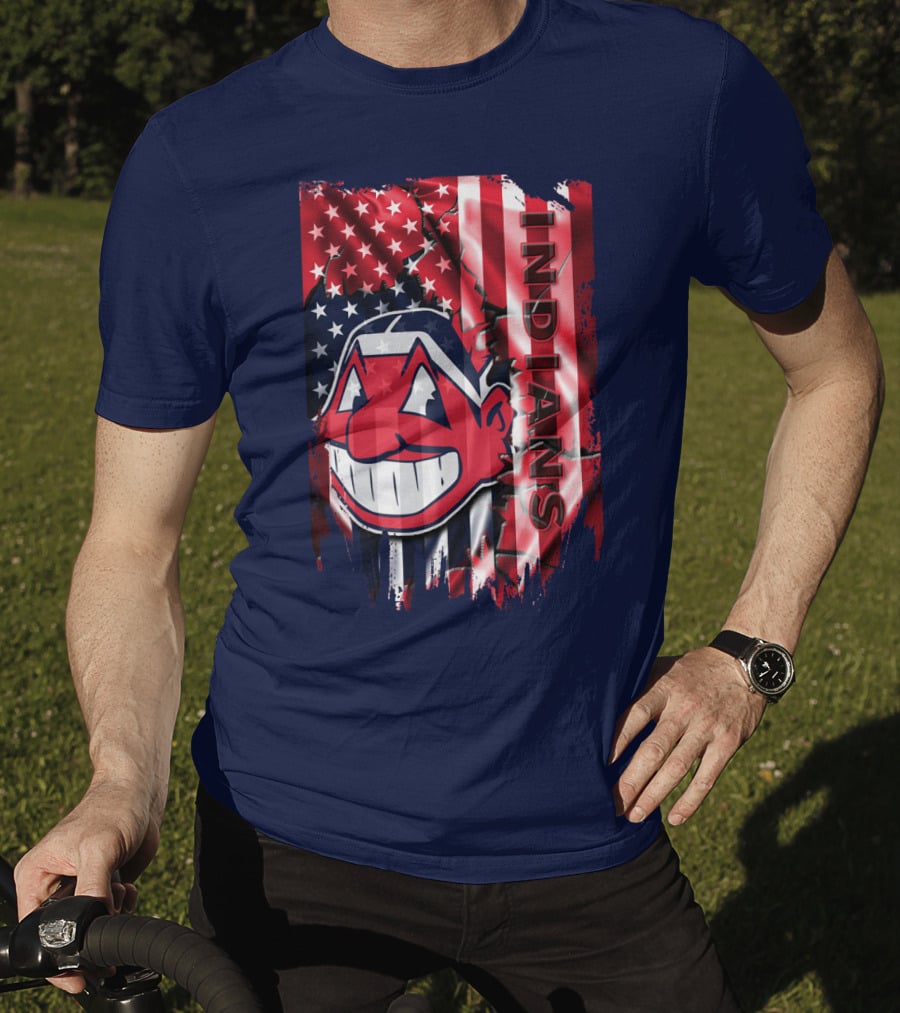 Cleveland Indians Chief Wahoo American Flag Patriotic Baseball T-Shirt