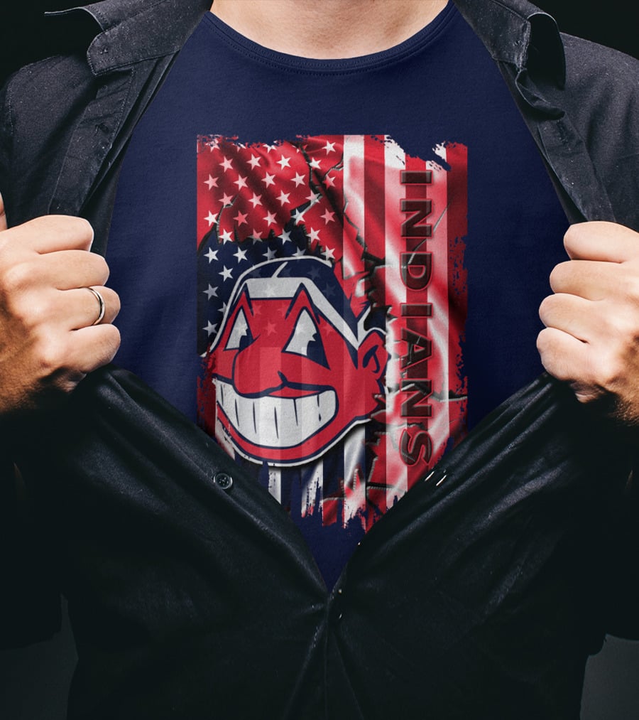 Cleveland Indians Chief Wahoo American Flag Patriotic Baseball T-Shirt