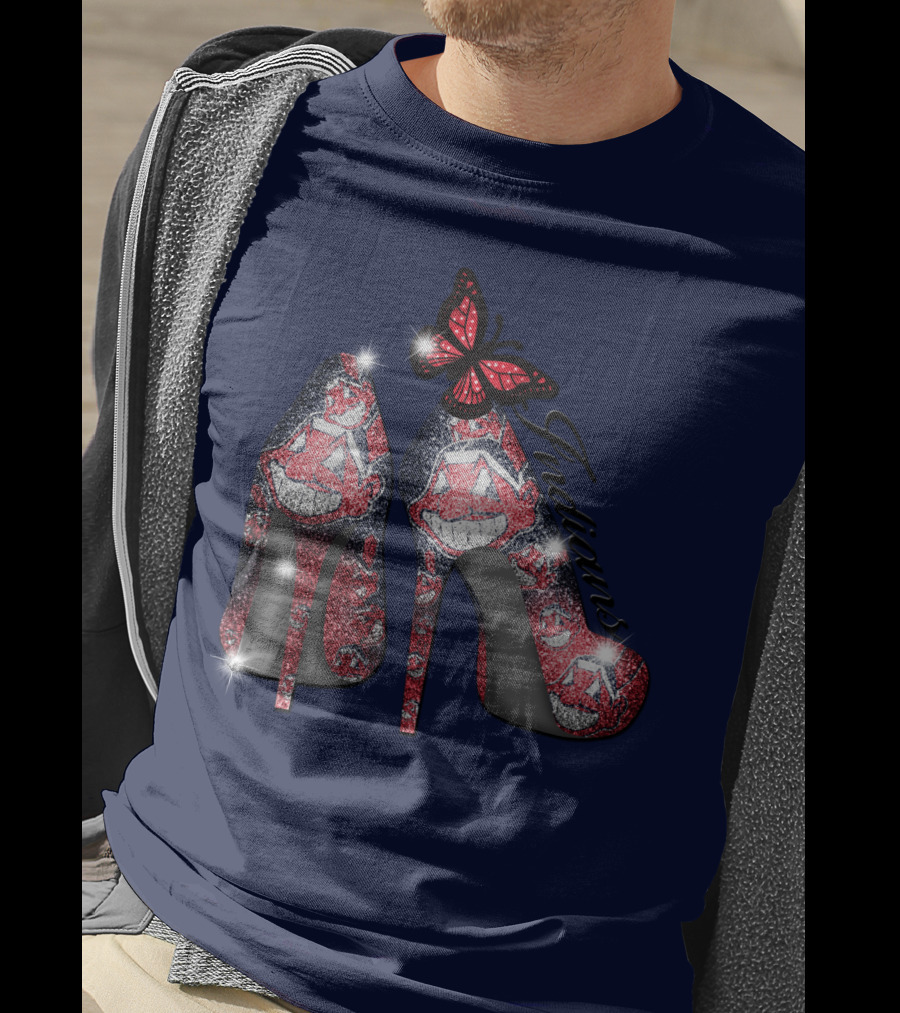 Cleveland Indians Heels With Butterfly And Baseball Motif T-Shirt