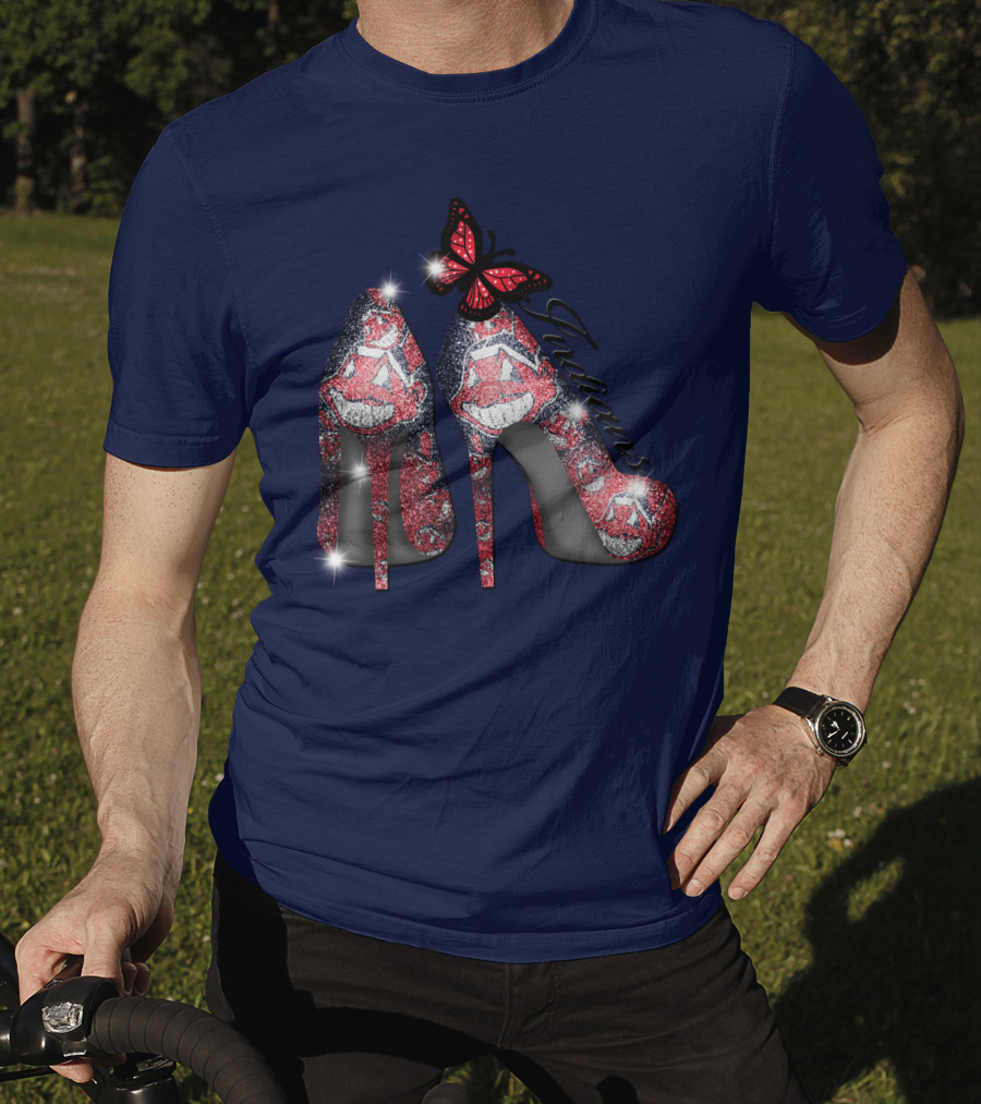 Cleveland Indians Heels With Butterfly And Baseball Motif T-Shirt