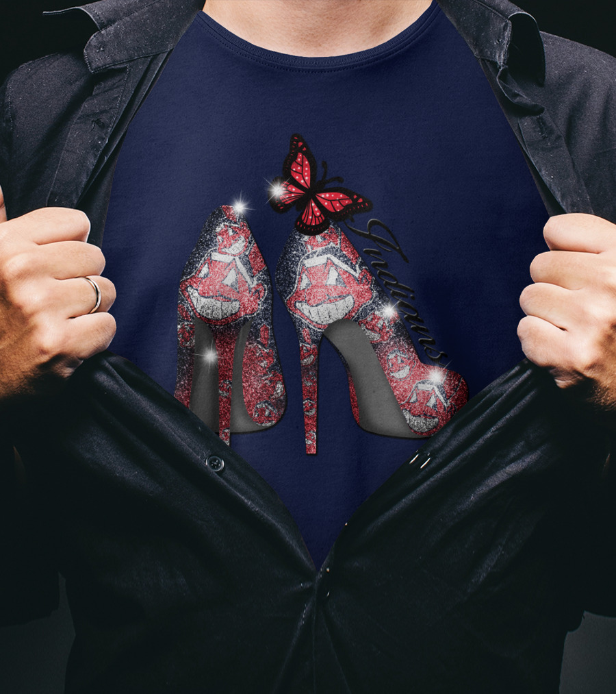 Cleveland Indians Heels With Butterfly And Baseball Motif T-Shirt