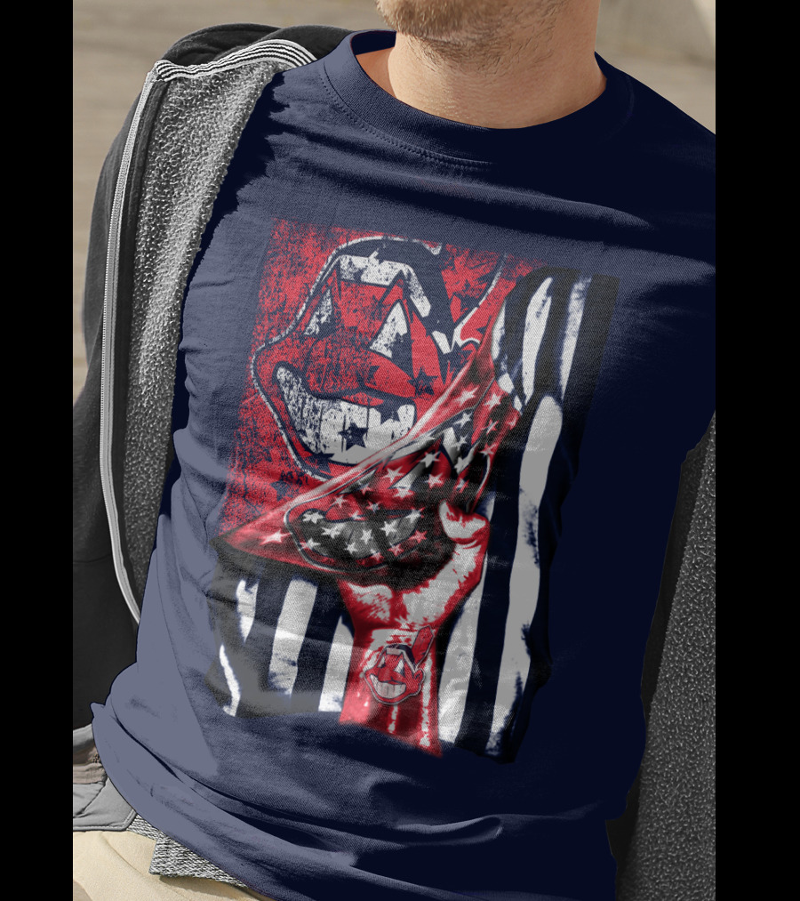 Cleveland Indians Pride American Flag Baseball Team Spirit T-Shirt