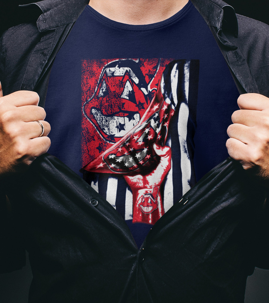 Cleveland Indians Pride American Flag Baseball Team Spirit T-Shirt