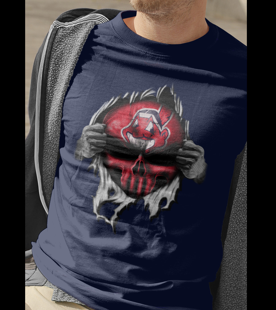 Cleveland Indians Skull Mask Ripping T-Shirt