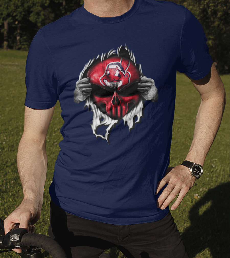 Cleveland Indians Skull Mask Ripping T-Shirt