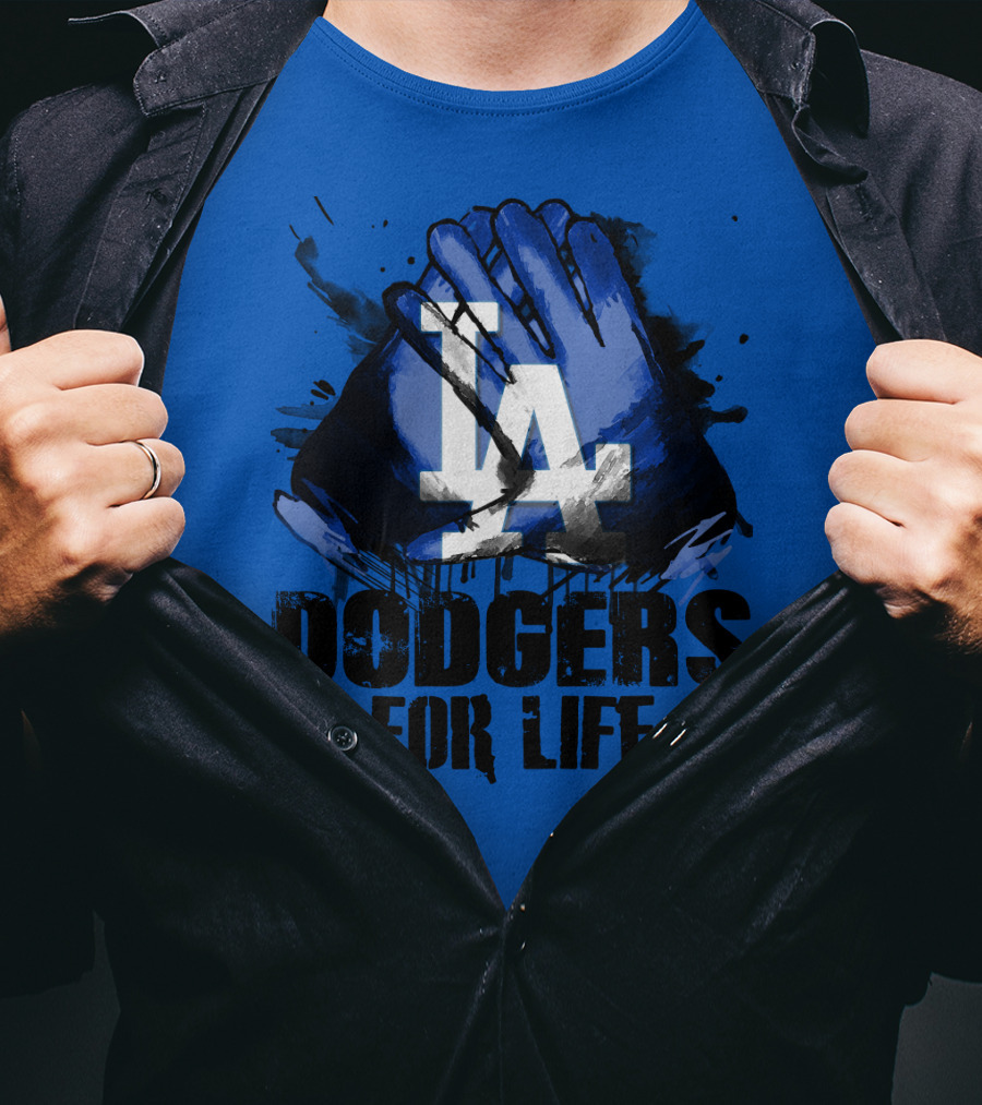 La Dodgers For Life Blue Graphic Featuring Iconic Logo With Hands T-Shirt