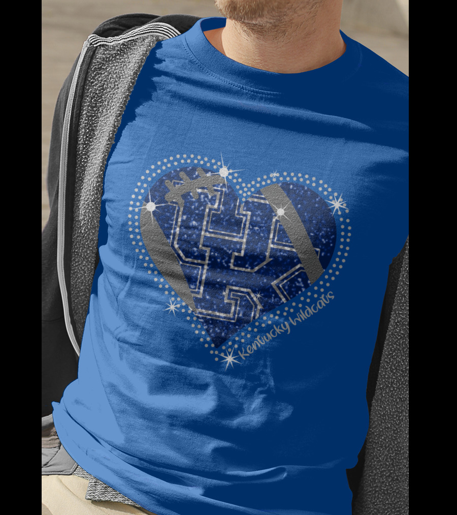 Kentucky Wildcats Heart Football Logo Sparkle Blue T-Shirt