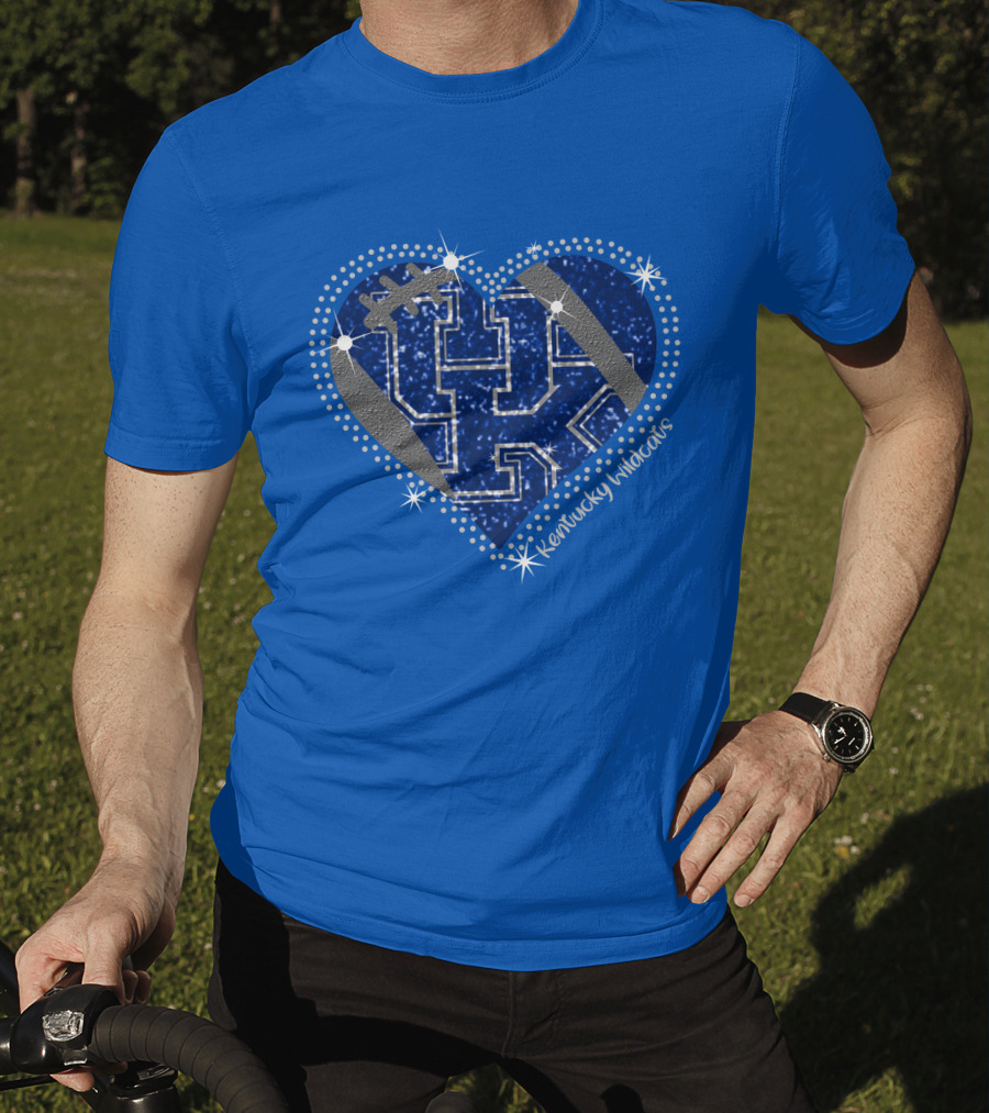 Kentucky Wildcats Heart Football Logo Sparkle Blue T-Shirt