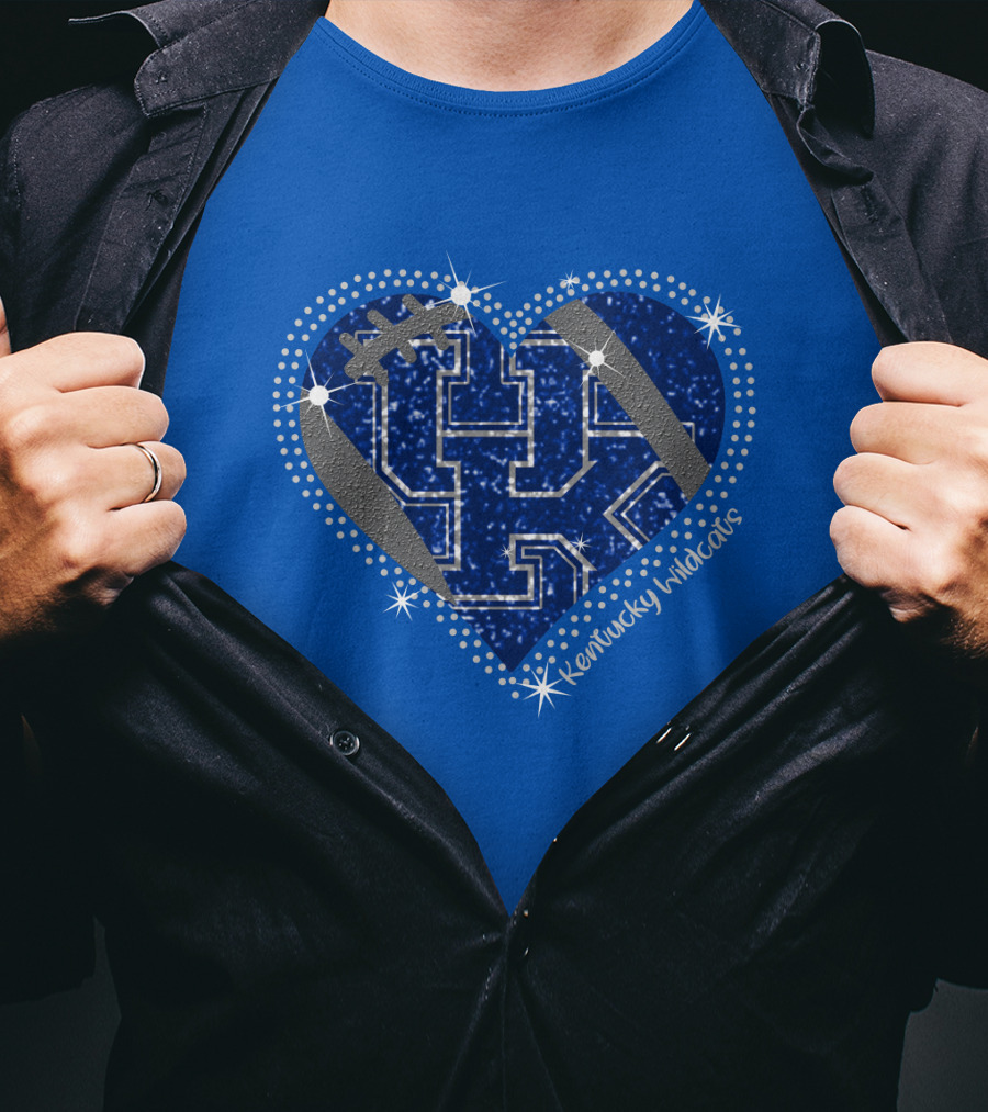 Kentucky Wildcats Heart Football Logo Sparkle Blue T-Shirt