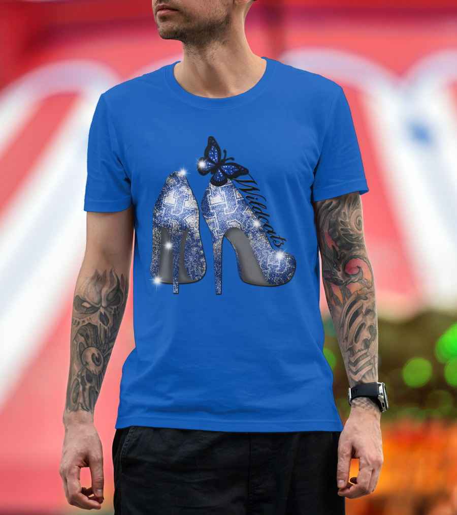Kentucky Wildcats High Heels And Butterfly In Blue T-Shirt