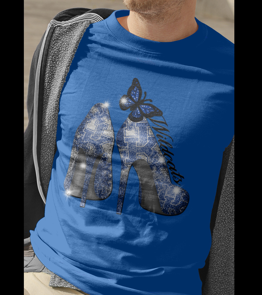 Kentucky Wildcats High Heels And Butterfly In Blue T-Shirt