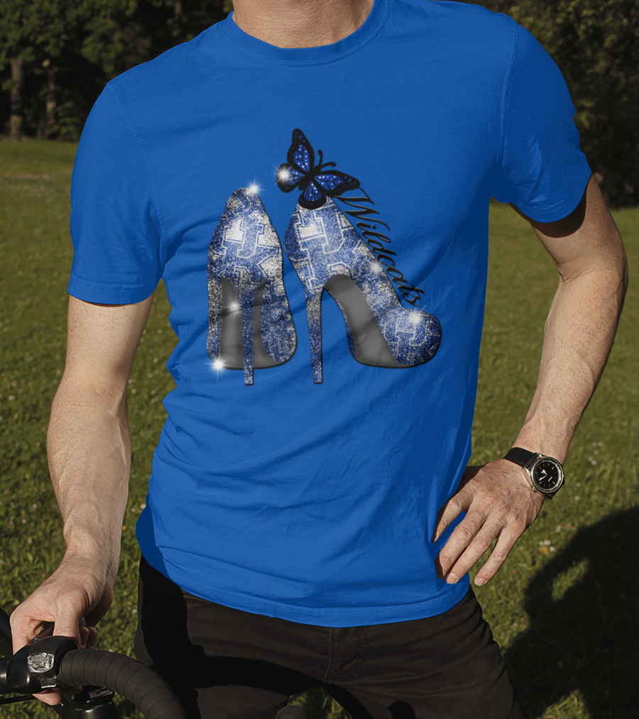 Kentucky Wildcats High Heels And Butterfly In Blue T-Shirt