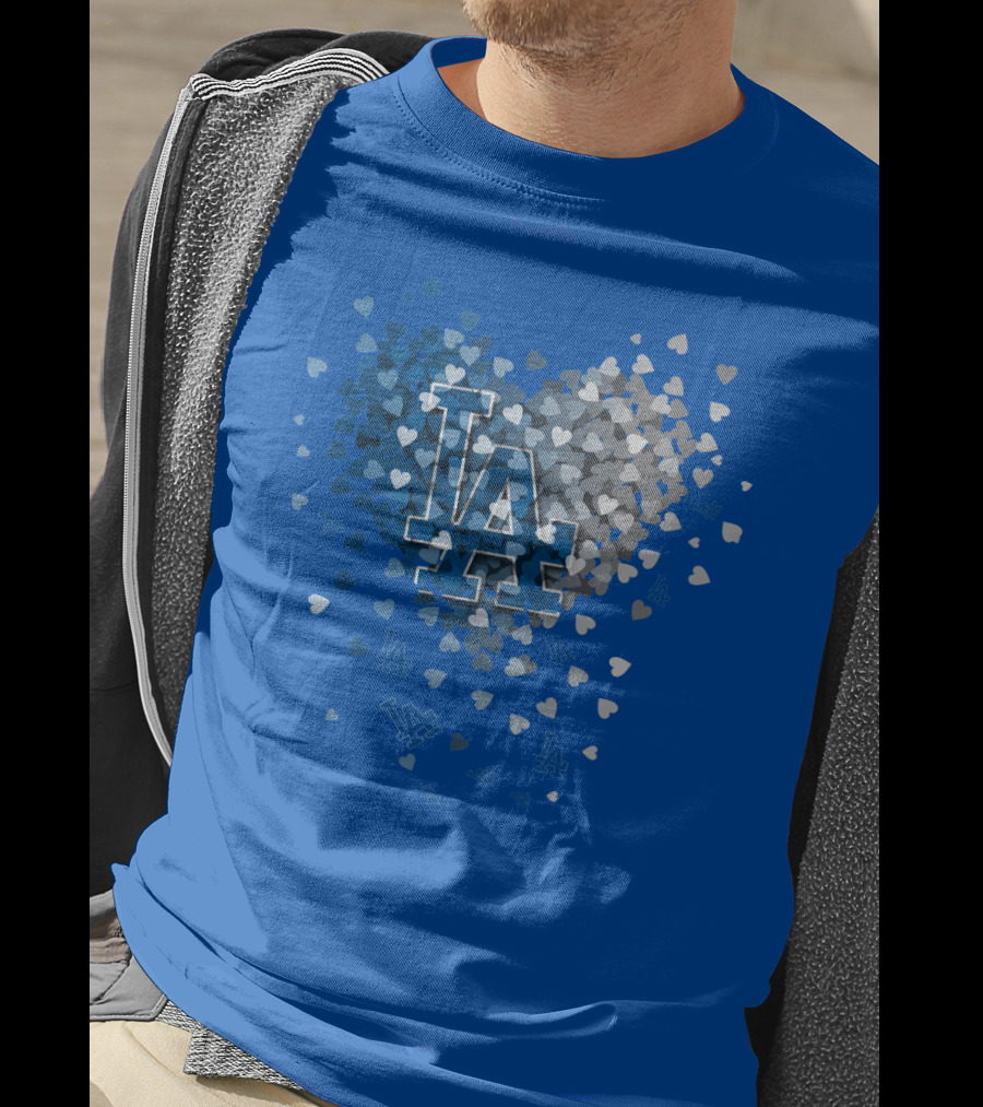 Los Angeles Dodgers La Hearts Logo Blue T-Shirt