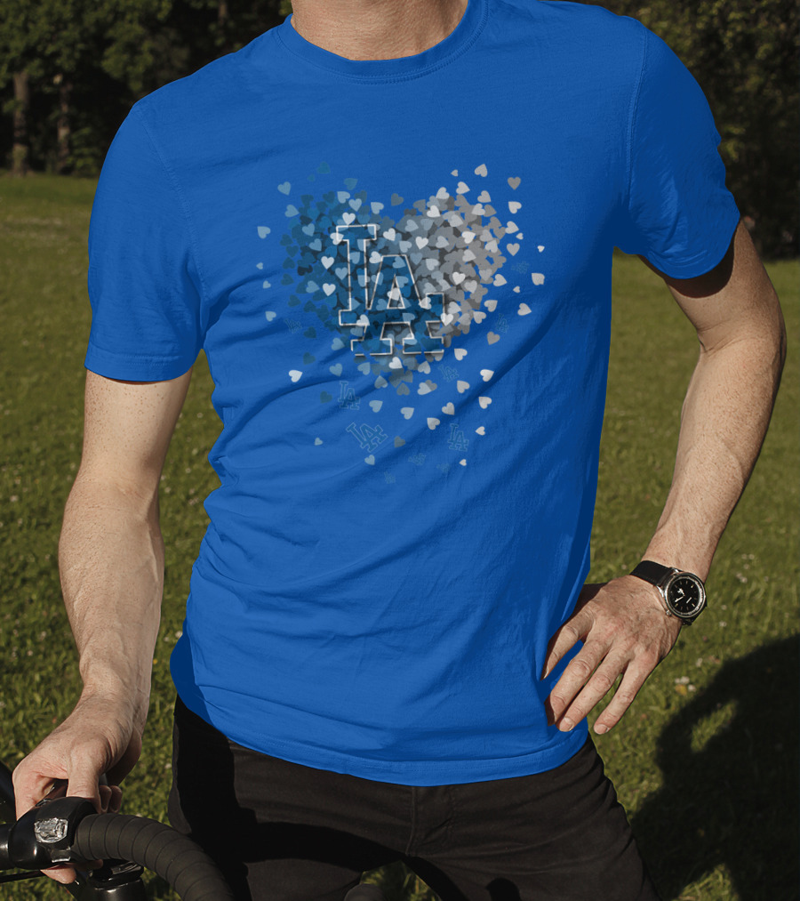 Los Angeles Dodgers La Hearts Logo Blue T-Shirt