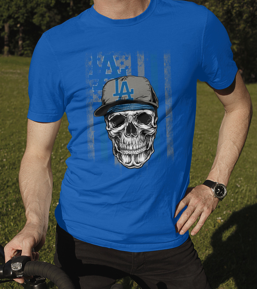 Los Angeles Dodgers Skull With La Cap And Stars T-Shirt