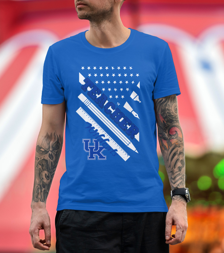 Teacher Wildcats Uk Logo With Stars And Pencils T-Shirt