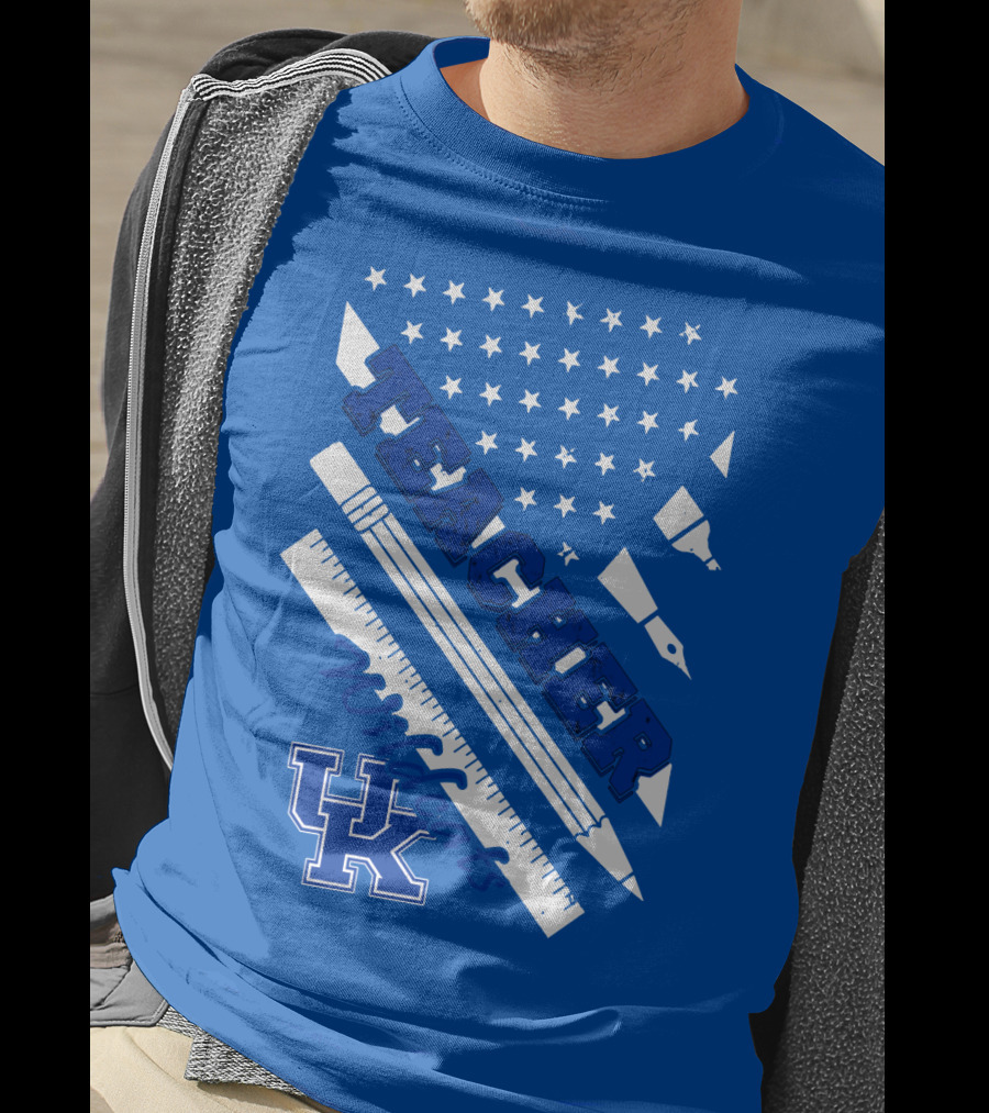 Teacher Wildcats Uk Logo With Stars And Pencils T-Shirt
