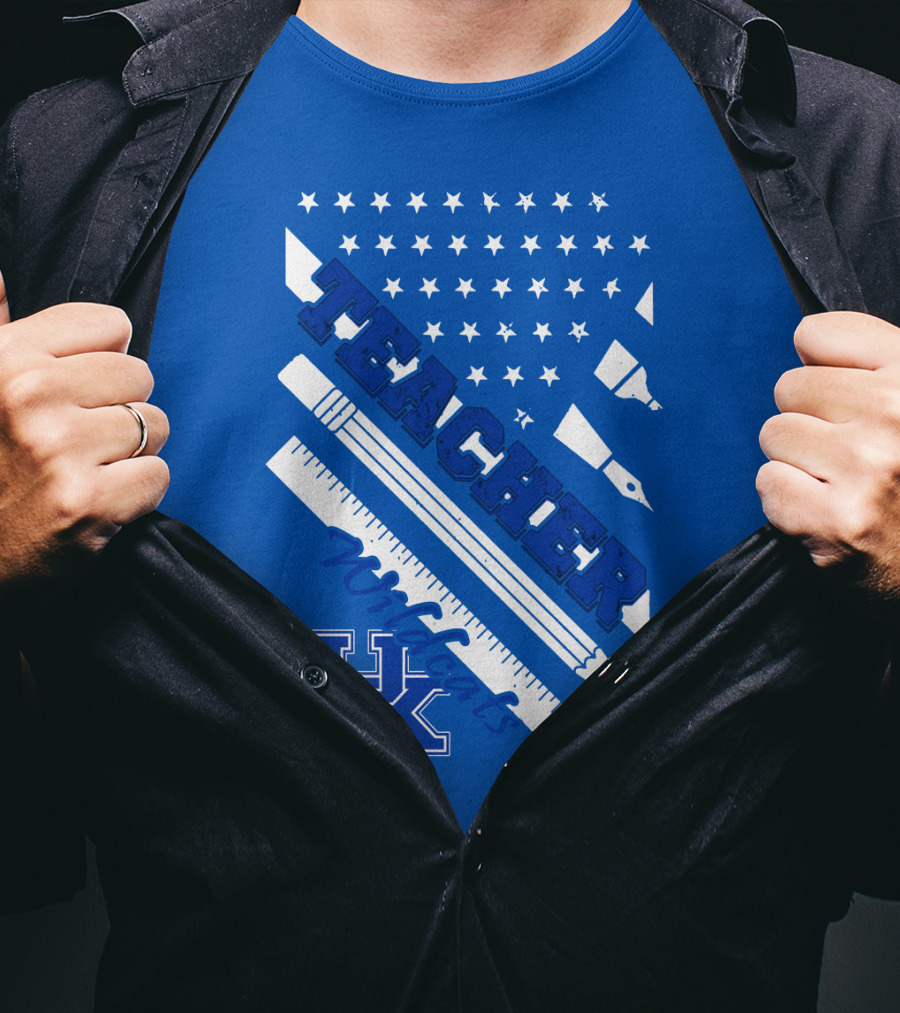 Teacher Wildcats Uk Logo With Stars And Pencils T-Shirt