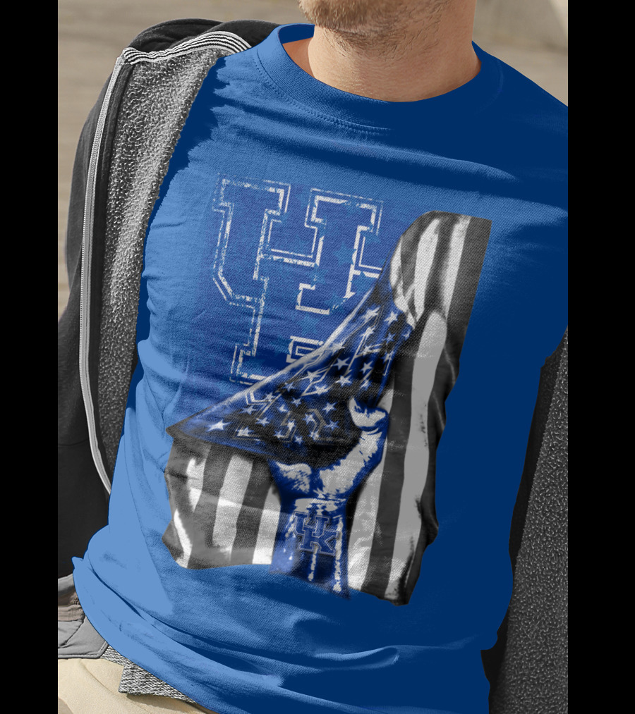 Kentucky Wildcats U.s. Flag Blue And White Logo Fusion T-Shirt