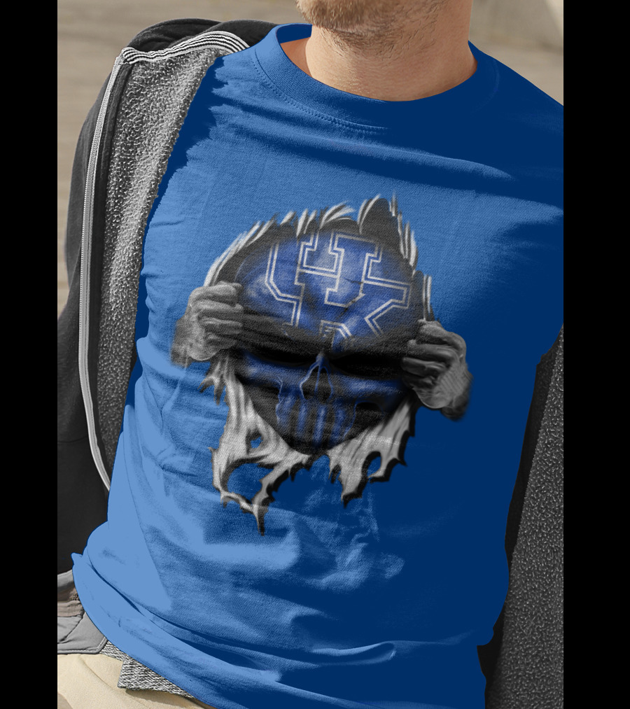 Kentucky Wildcats Skull UK Logo Blue Background T-Shirt