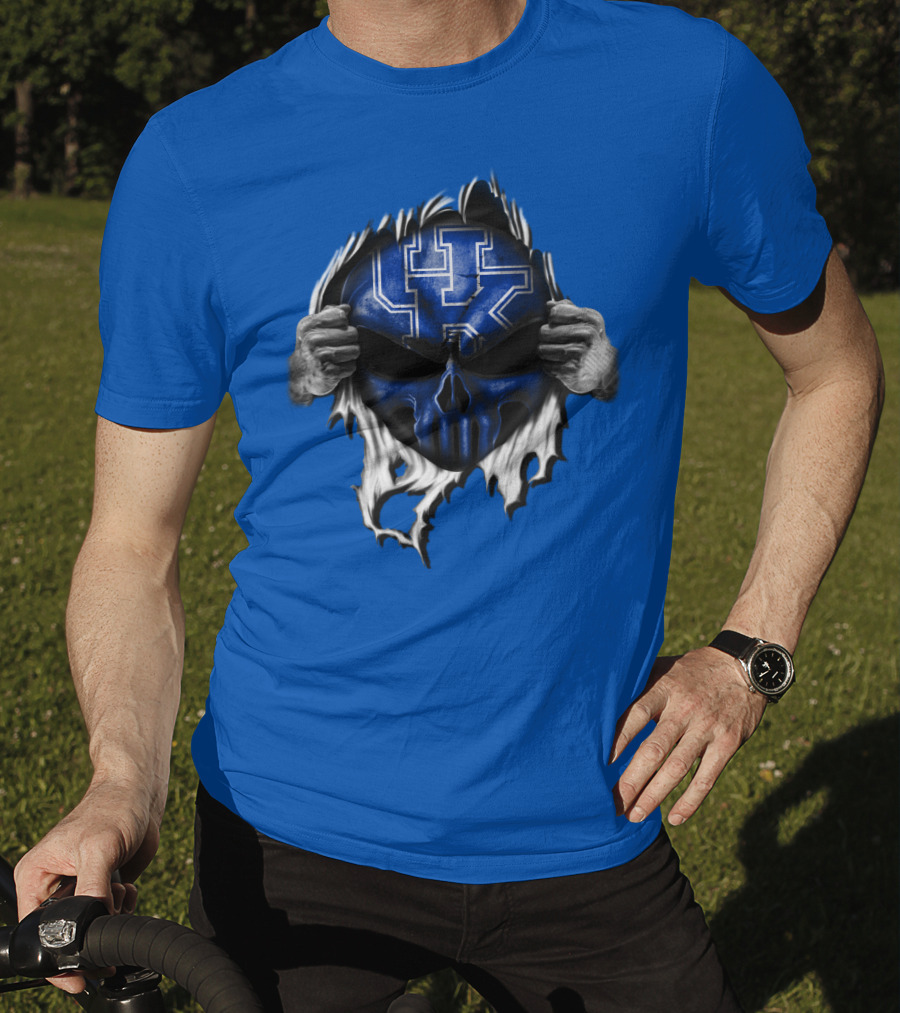 Kentucky Wildcats Skull UK Logo Blue Background T-Shirt