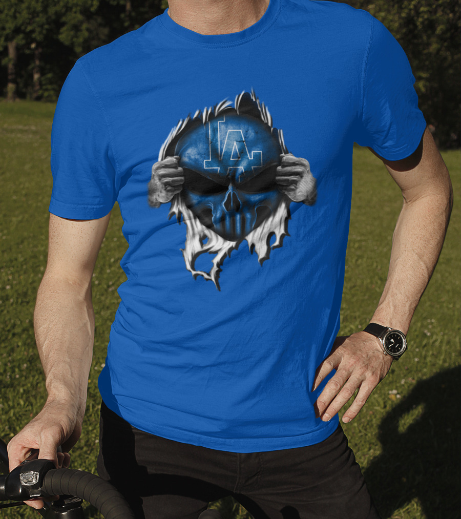 Los Angeles Dodgers LA Blue Skull Hands Peeling T-Shirt
