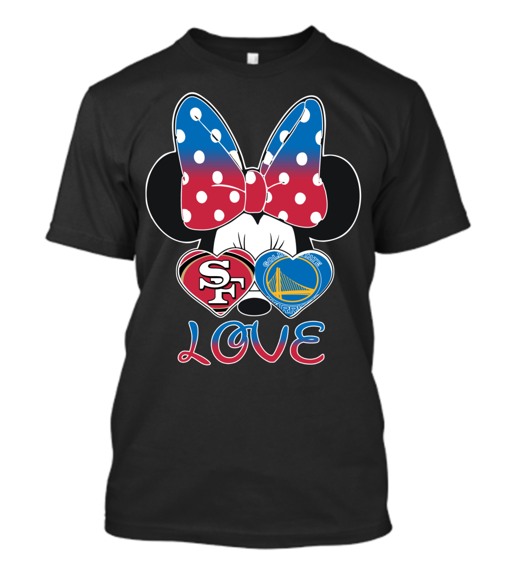 Minnie Mouse Love San Francisco 49ers Golden State Warriors Hearts T-Shirt