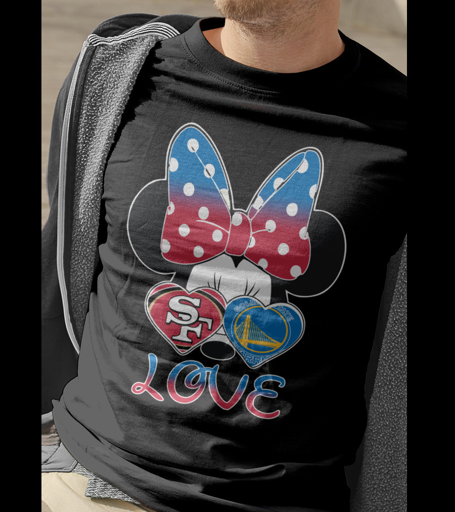 Minnie Mouse Love San Francisco 49ers Golden State Warriors Hearts T-Shirt