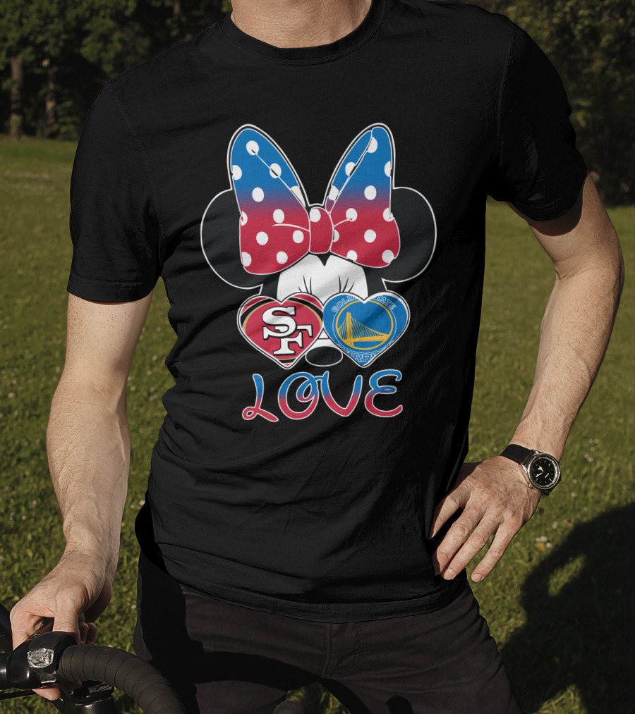 Minnie Mouse Love San Francisco 49ers Golden State Warriors Hearts T-Shirt