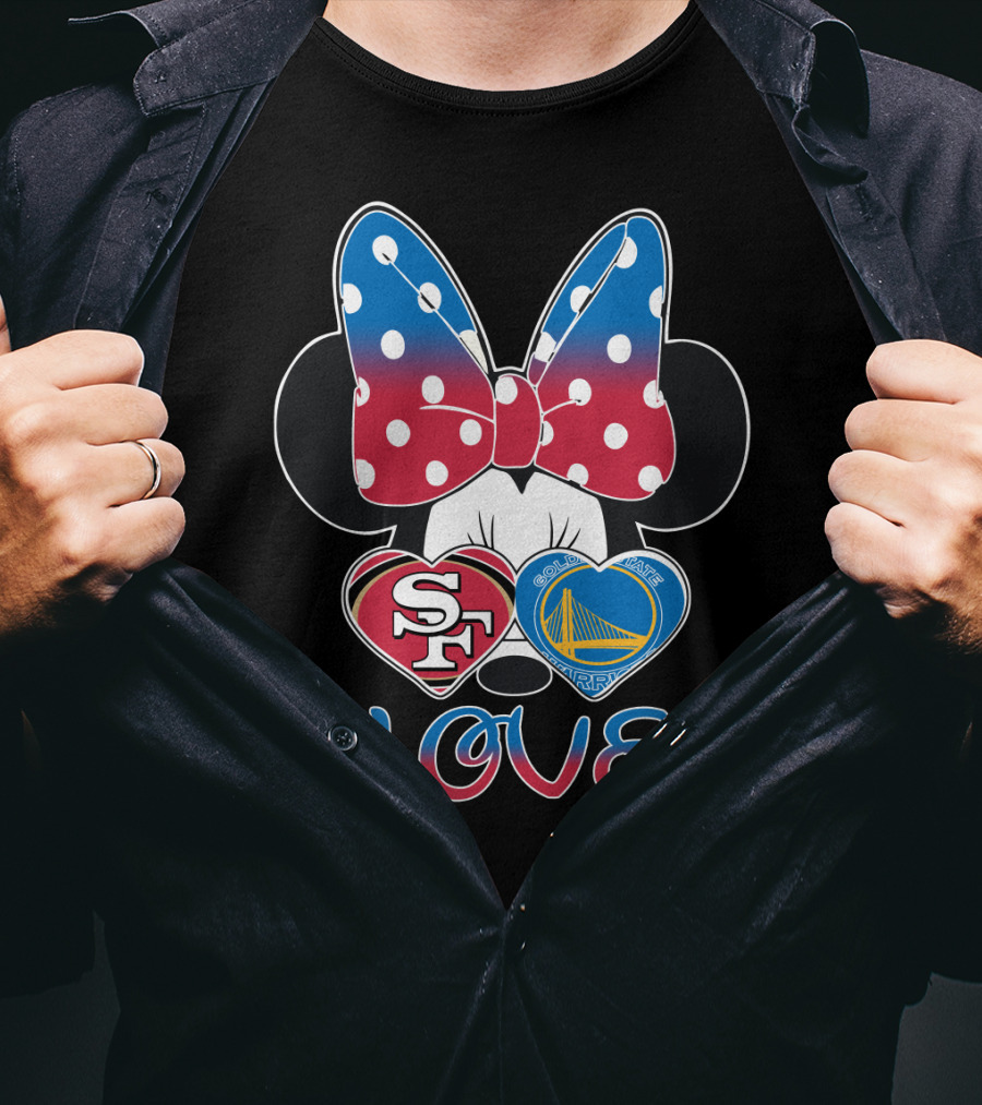 Minnie Mouse Love San Francisco 49ers Golden State Warriors Hearts T-Shirt