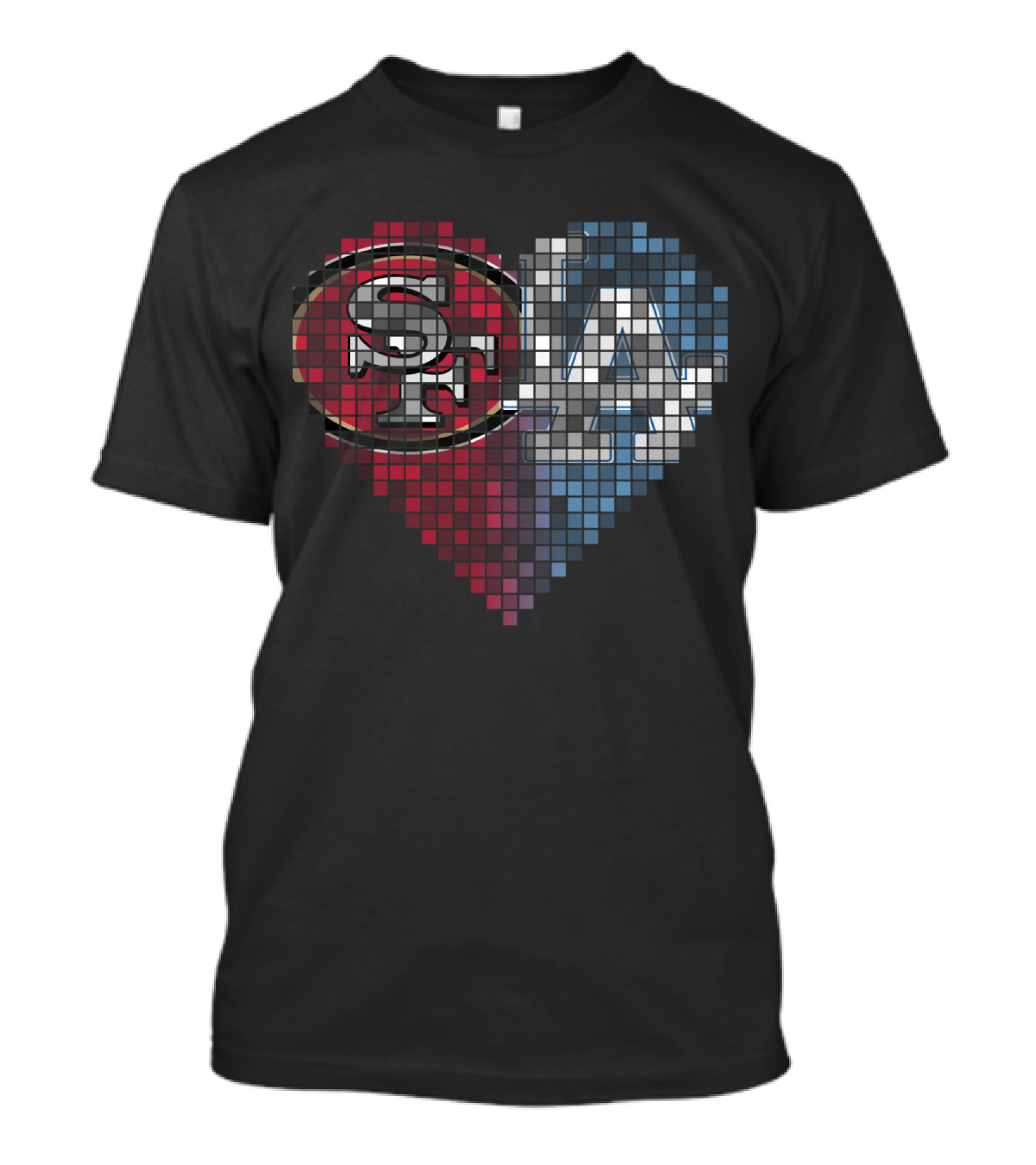 Ttr 002 San Francisco 49ers Los Angeles Dodgers Heart Pixel Mosaic T-Shirt