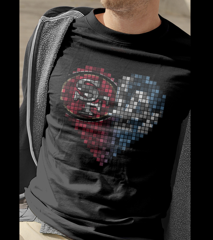 Ttr 002 San Francisco 49ers Los Angeles Dodgers Heart Pixel Mosaic T-Shirt
