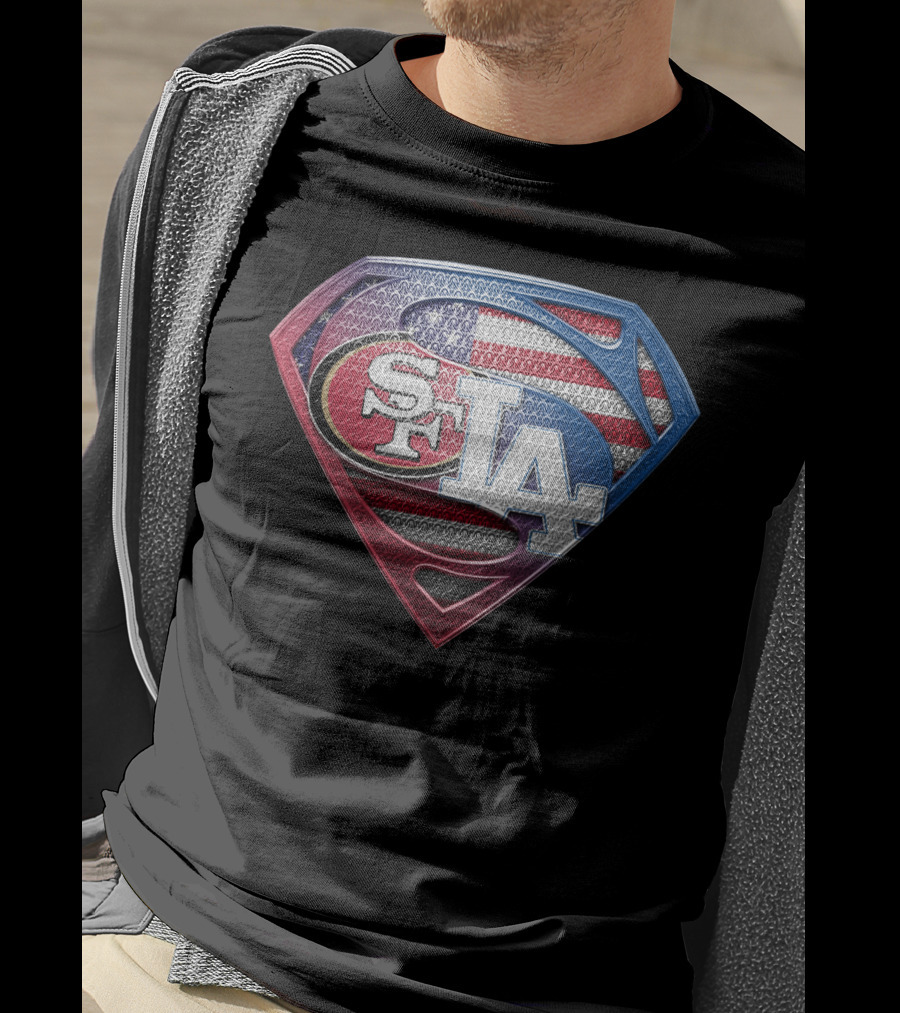San Francisco 49ers Los Angeles Dodgers American Flag Superman T-Shirt
