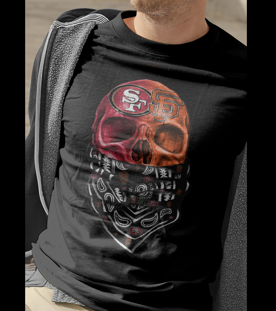 Sf Giants And 49ers Skull Bandana Art T-Shirt