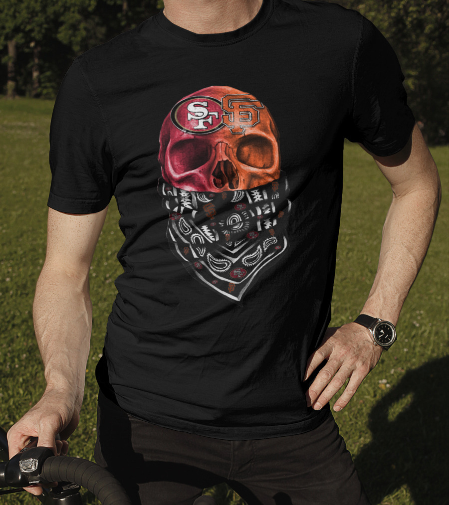 Sf Giants And 49ers Skull Bandana Art T-Shirt