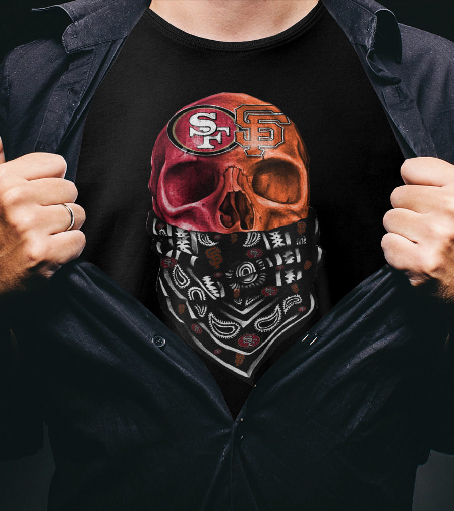 Sf Giants And 49ers Skull Bandana Art T-Shirt